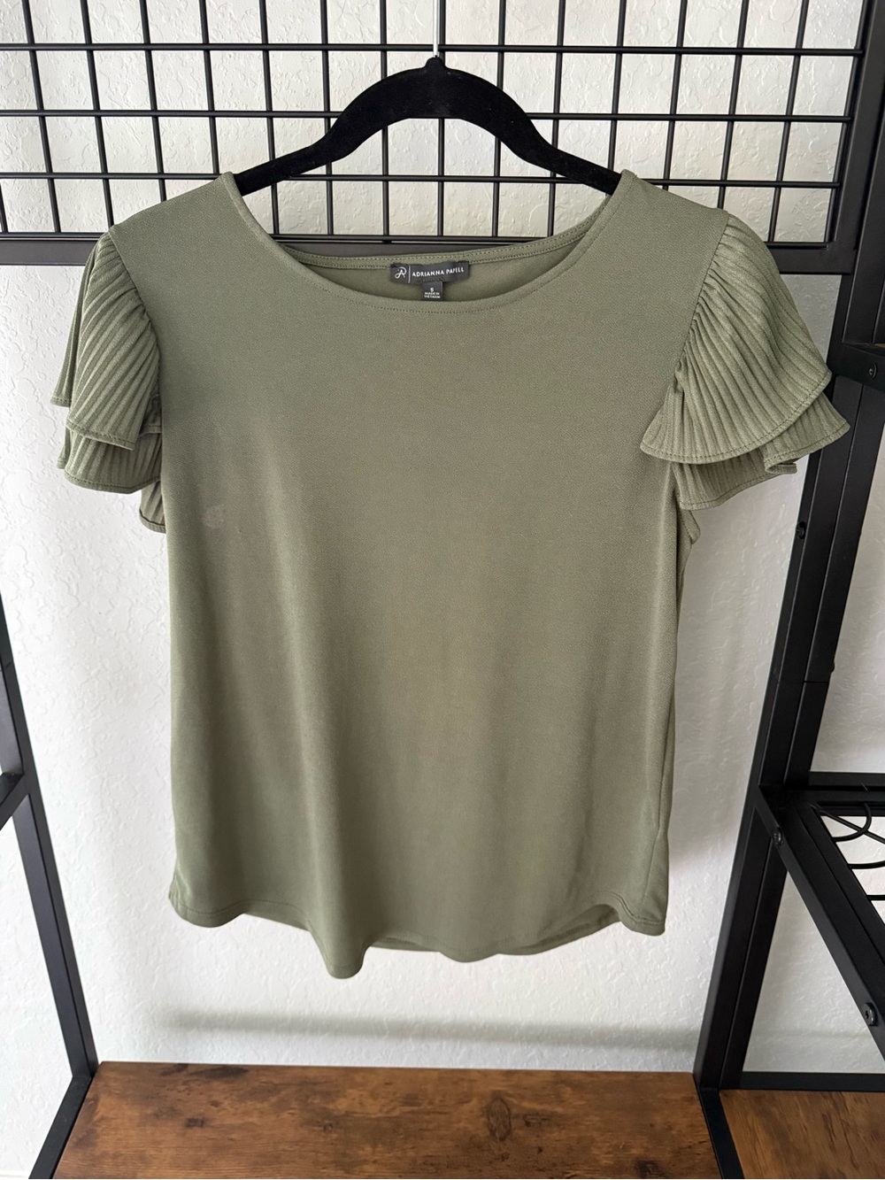 Adrienne Vittadini Olive Ruffle Sleeve Knit Top